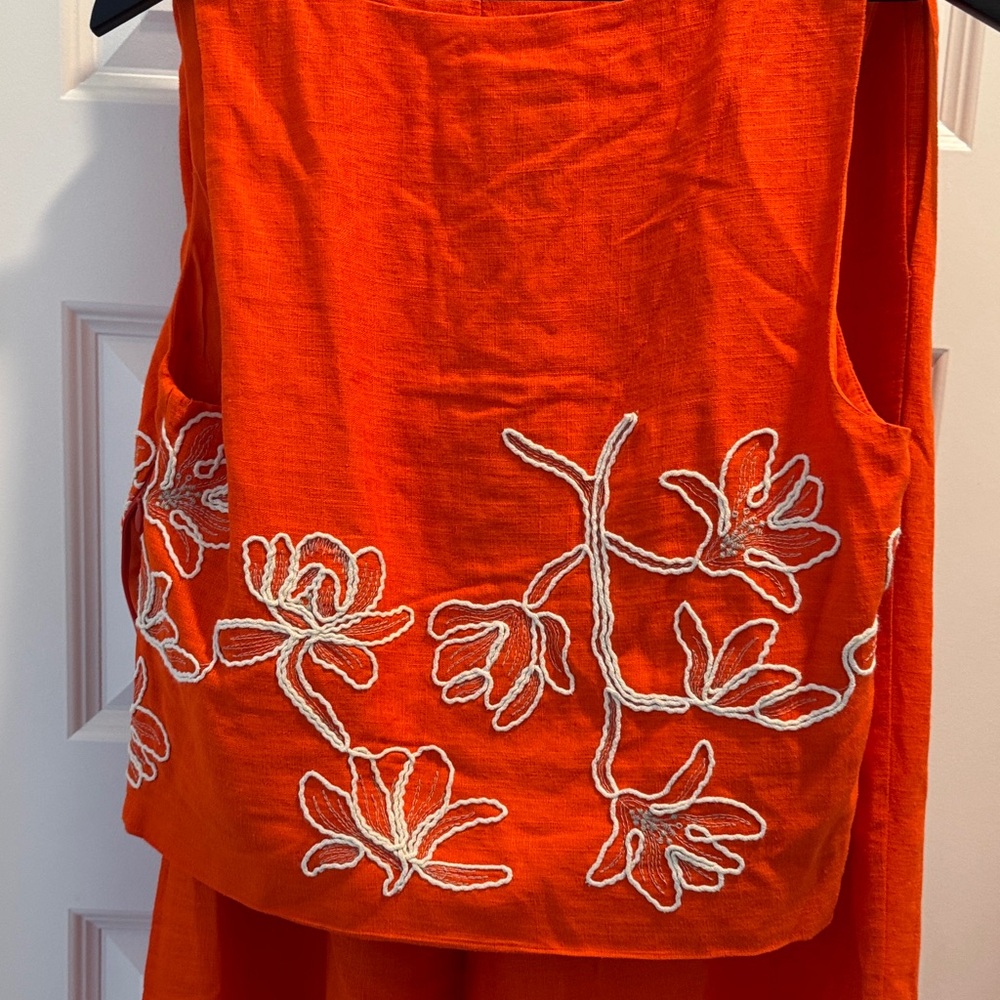 Alex Marie Bright Orange Wide-Leg Embroidered Hem Pants - Picture 10 of 13